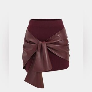 Patchwork Faux Leather‎ Tie Front Mini Skirt